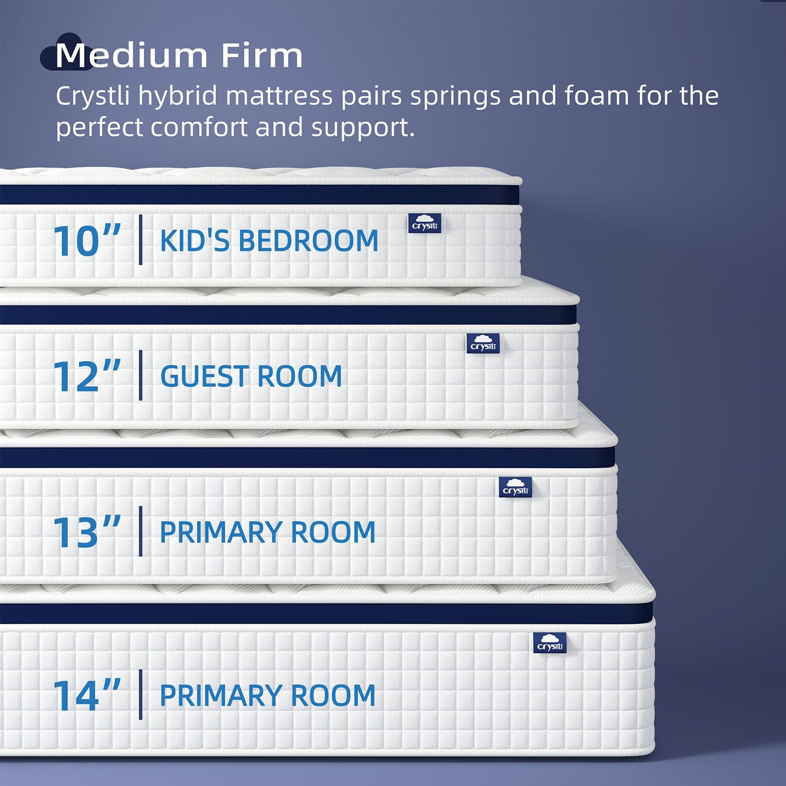 Crystli 14 Inch Queen Mattresses Bed In A Box, Queen Size Hybrid Mattress With Zero Pressure Foam, Innerspring Mattress For Pres